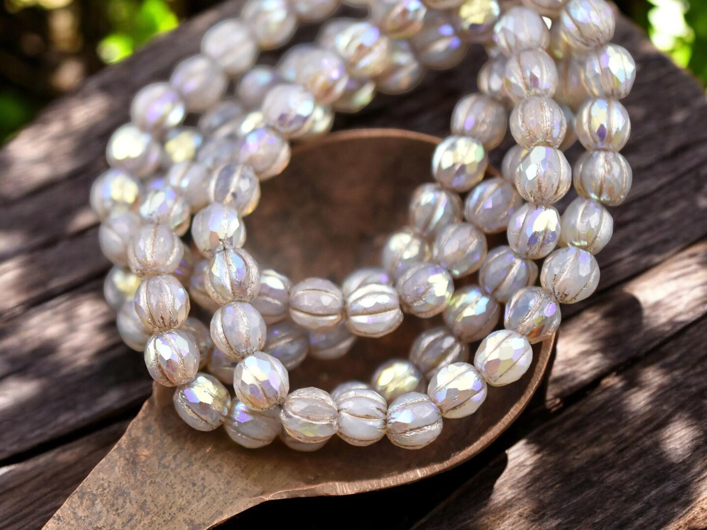 *25* 6mm Platinum Washed Pale Pink Opaline AB Faceted Round Melon Beads