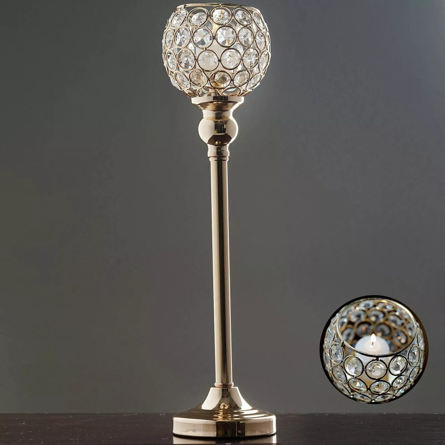 Gold 16&#x22; tall Beaded Ball Candle Holder Wedding Centerpiece Party Decorations