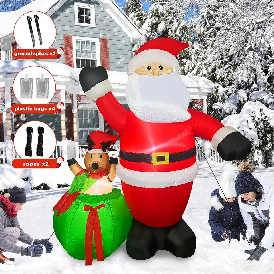 6FT Christmas Inflatable Santa Claus with Reindeer Built-in LED Light Decoration