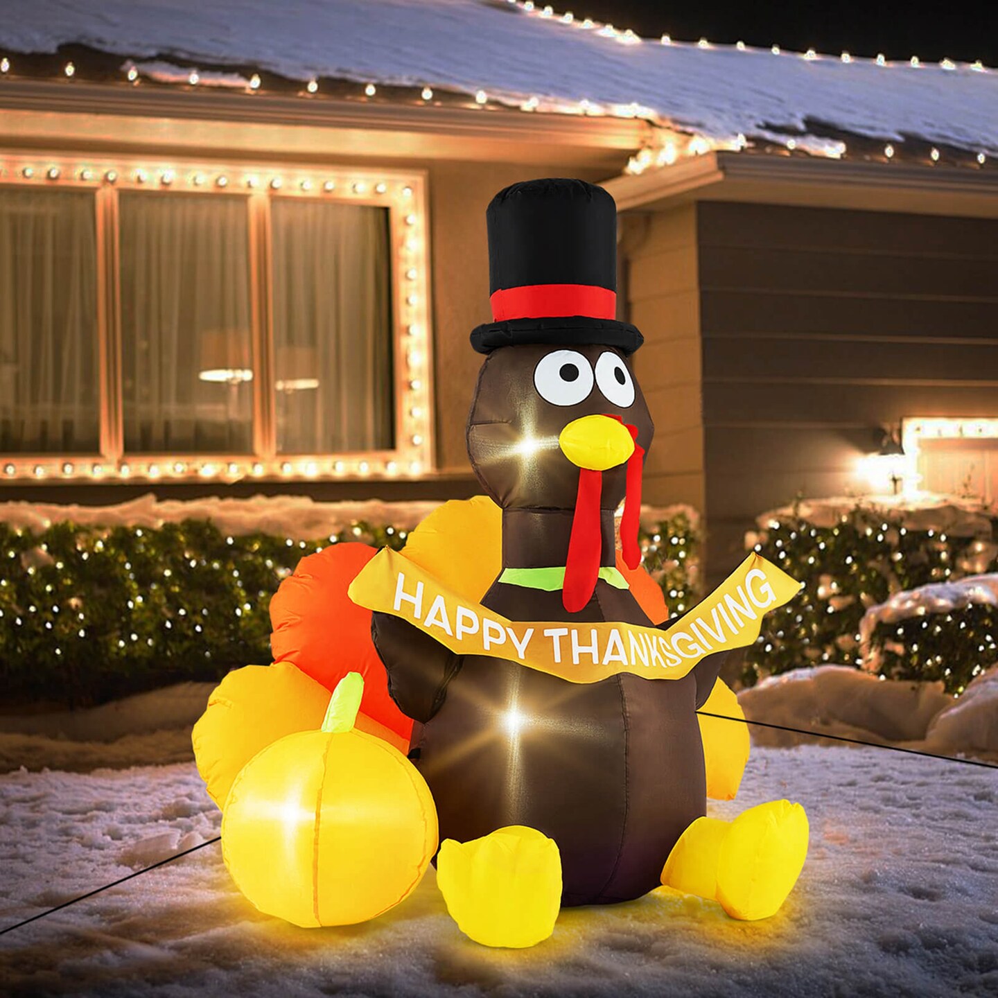 Costway 5 FT Inflatable Turkey Thanksgiving Decoration with Pumpkin Blow up  LED Lights