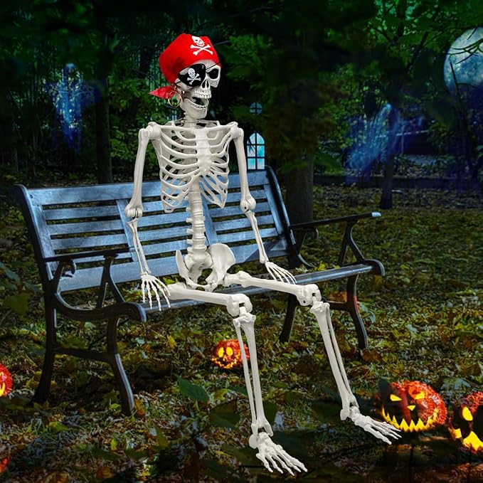 Full Body Life-Size Skeleton Prop with Movable Joints for Halloween Decorations Outdoor Yard Haunted House Prop Decorations