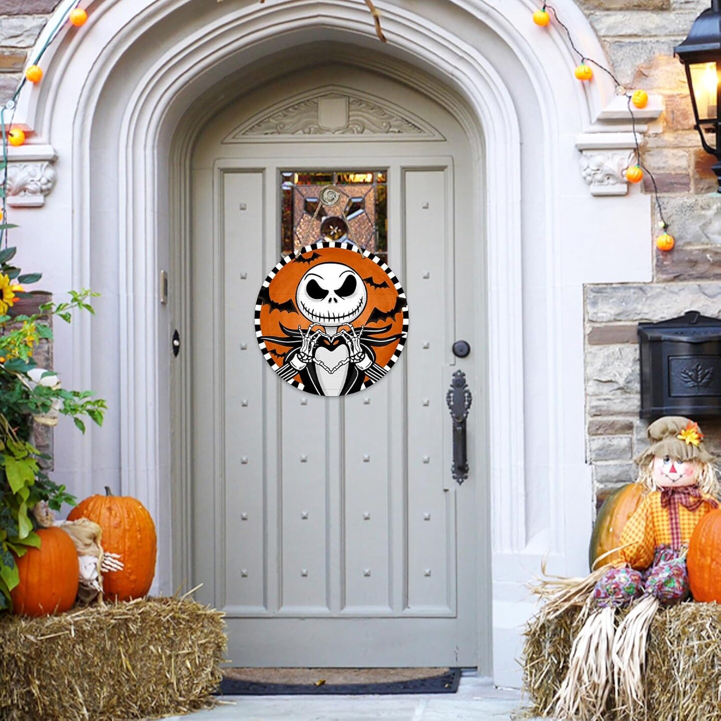 Halloween Jack Skellington Sign for Front Door Decor,