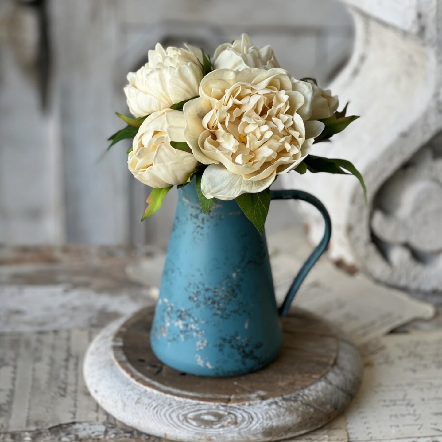 Blue Decorative Pitcher - Rustic Tabletop Decor - Holiday Tree