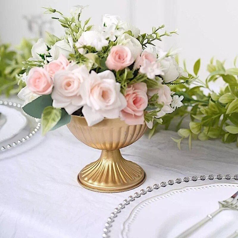 Gold 2 Metal 4" Ribbed Bowl Style Mini Compote Vases Flower Pots Pots Events