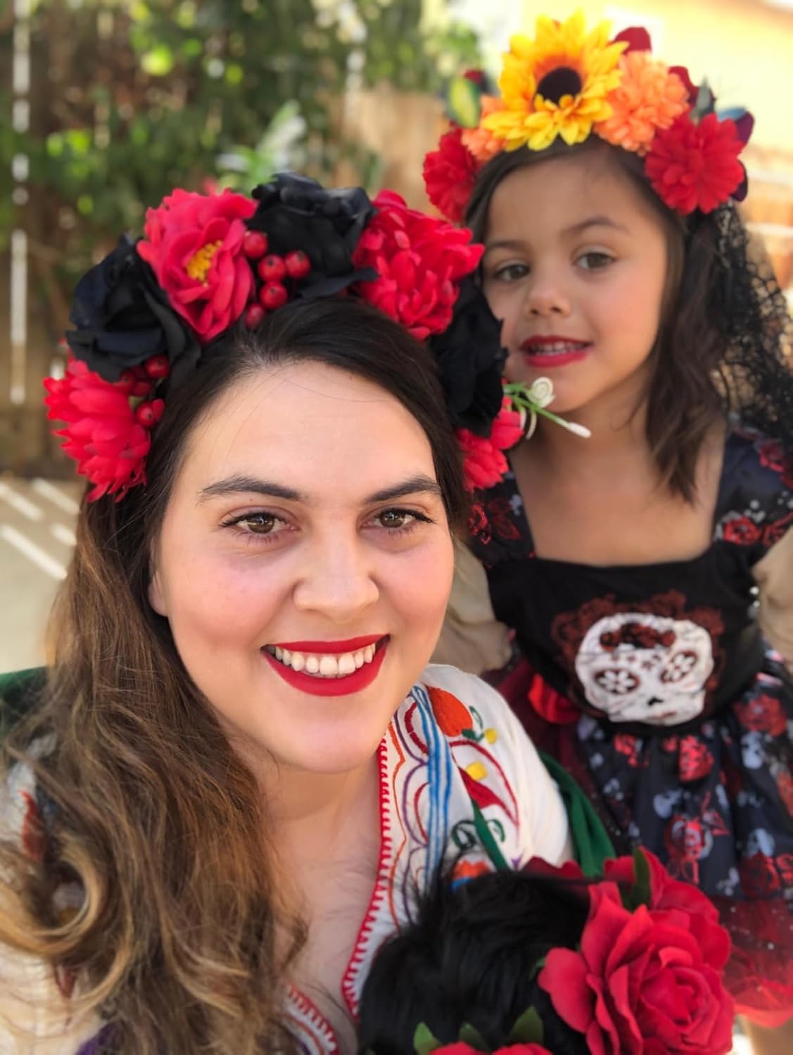 Day of The Dead Flower Headband Rose Flower Crown Headpiece (red black)