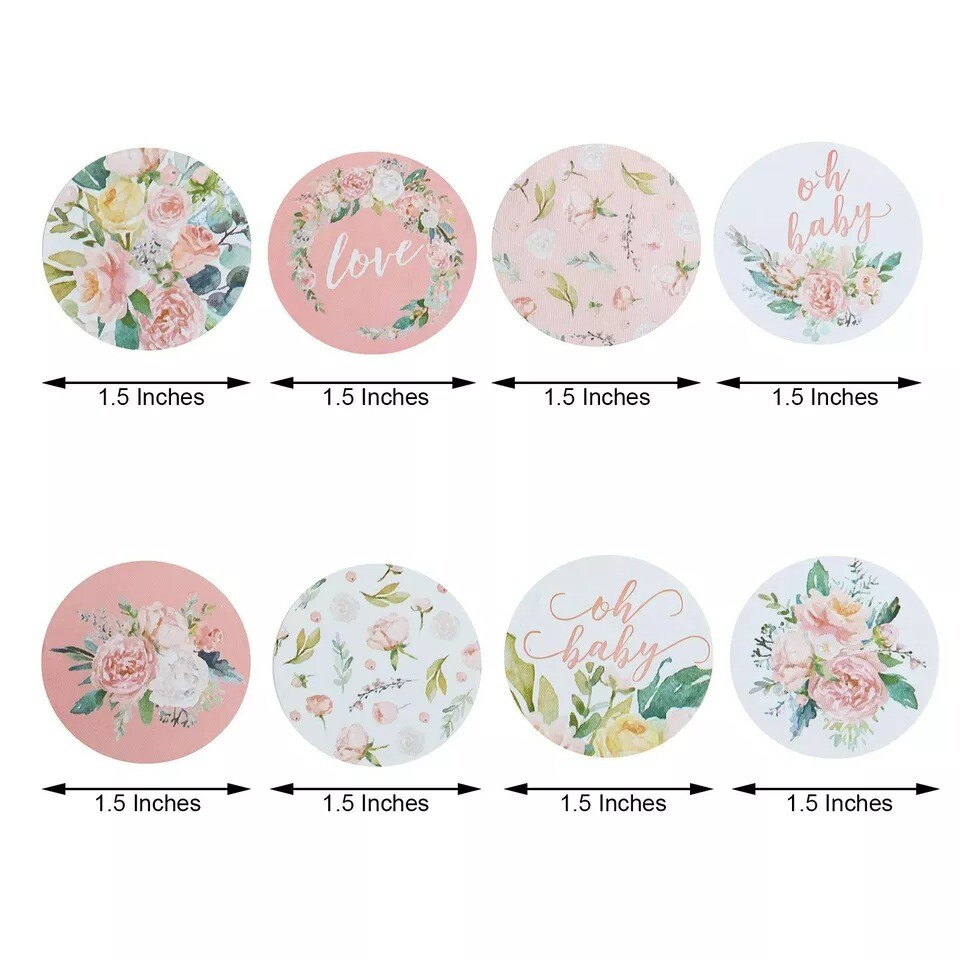 500 Assorted Round Floral Self Adhesive Baby Shower STICKERS DIY Crafts Labels