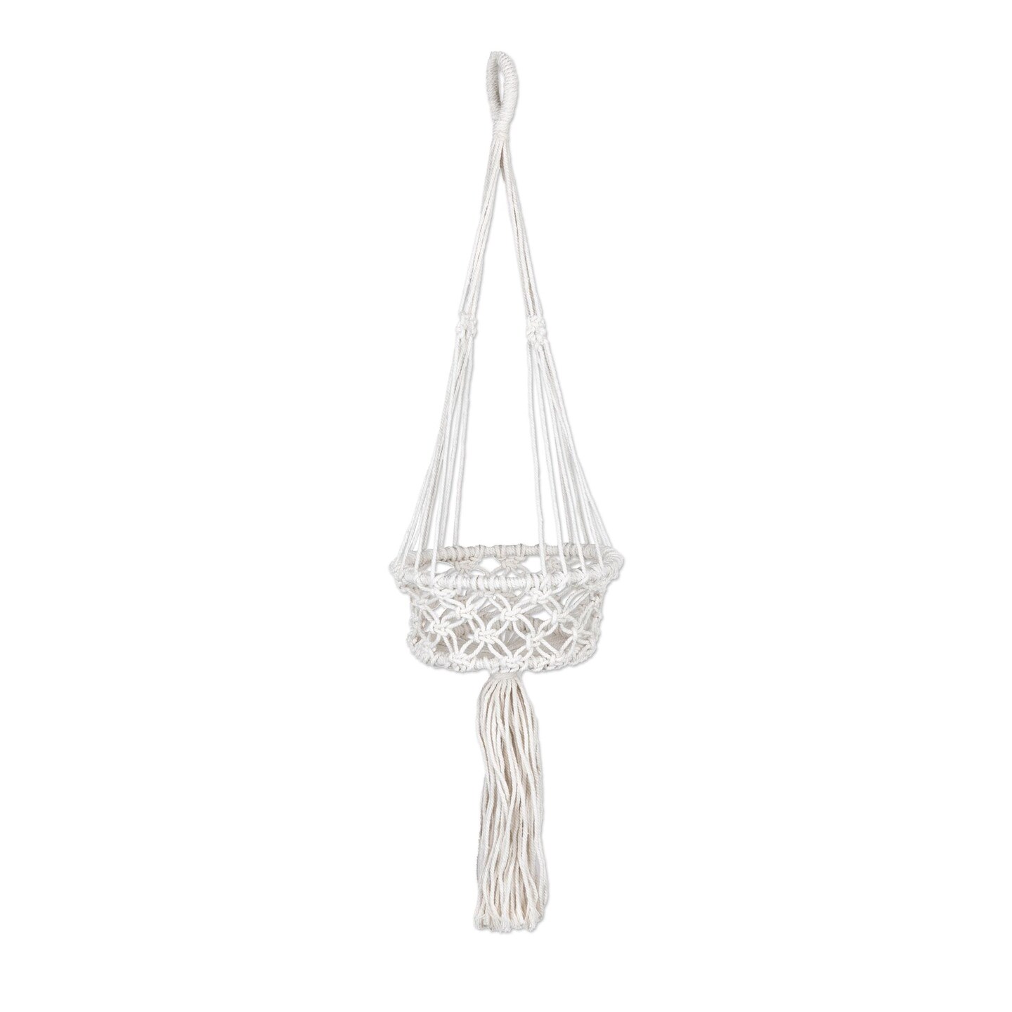 Northlight 43&#x22; White Lattice Macrame Hanging Planter Holder