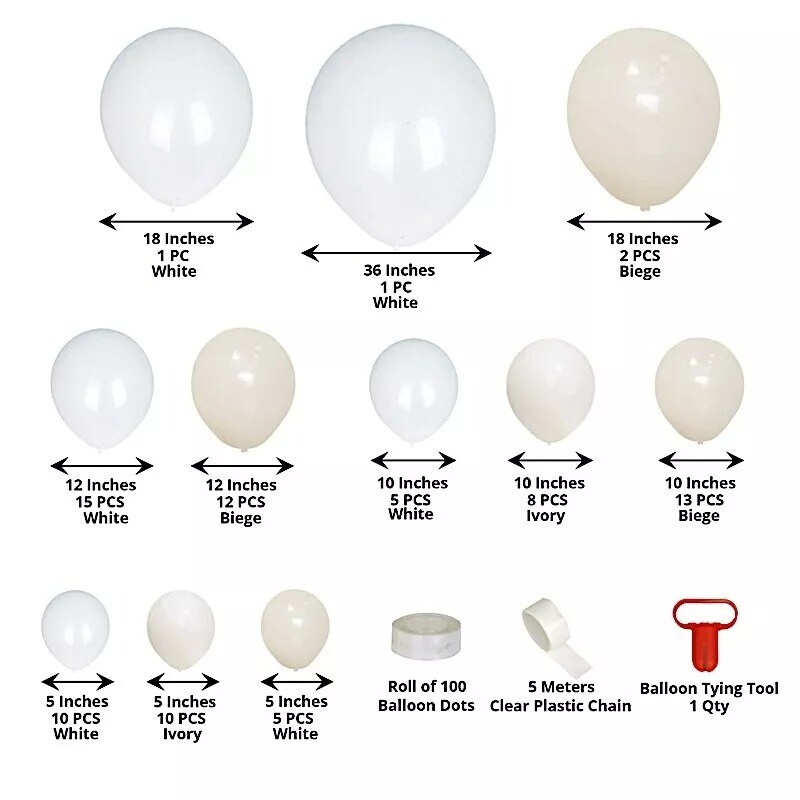 95 White Beige Latex Balloons Garland Arch Party Decorations Kit Party Events
