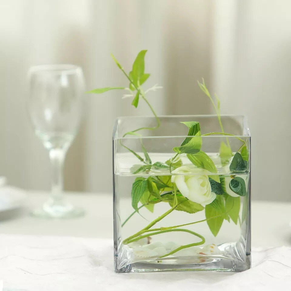 6 pcs 6&#x22; tall Clear Glass Cube Wedding Centerpieces Vases Party Decorations