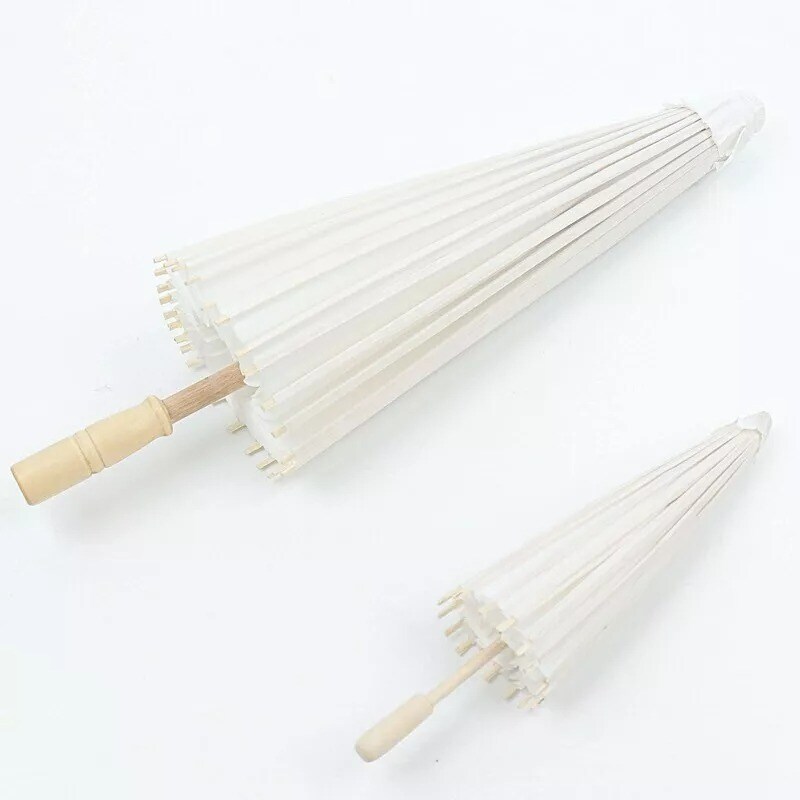 4 White 16&#x22; Paper Umbrellas Decorative Parasol Wedding Favors Party Events