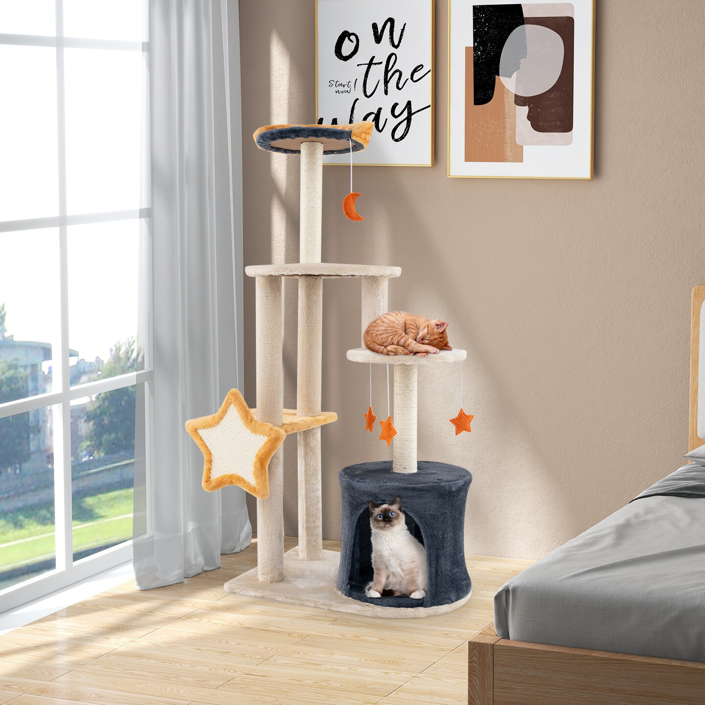 Cute Cat Tree For Indoor Cats With Sisal Scratching Posts And Board