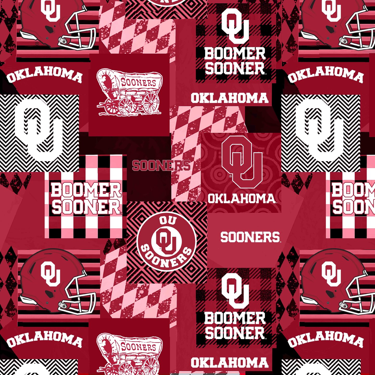 Sykel Enterprises-University of Oklahoma Minky Fabric with Geometric Design-Oklahoma Sooners Minky Fleece Sold By The Yard