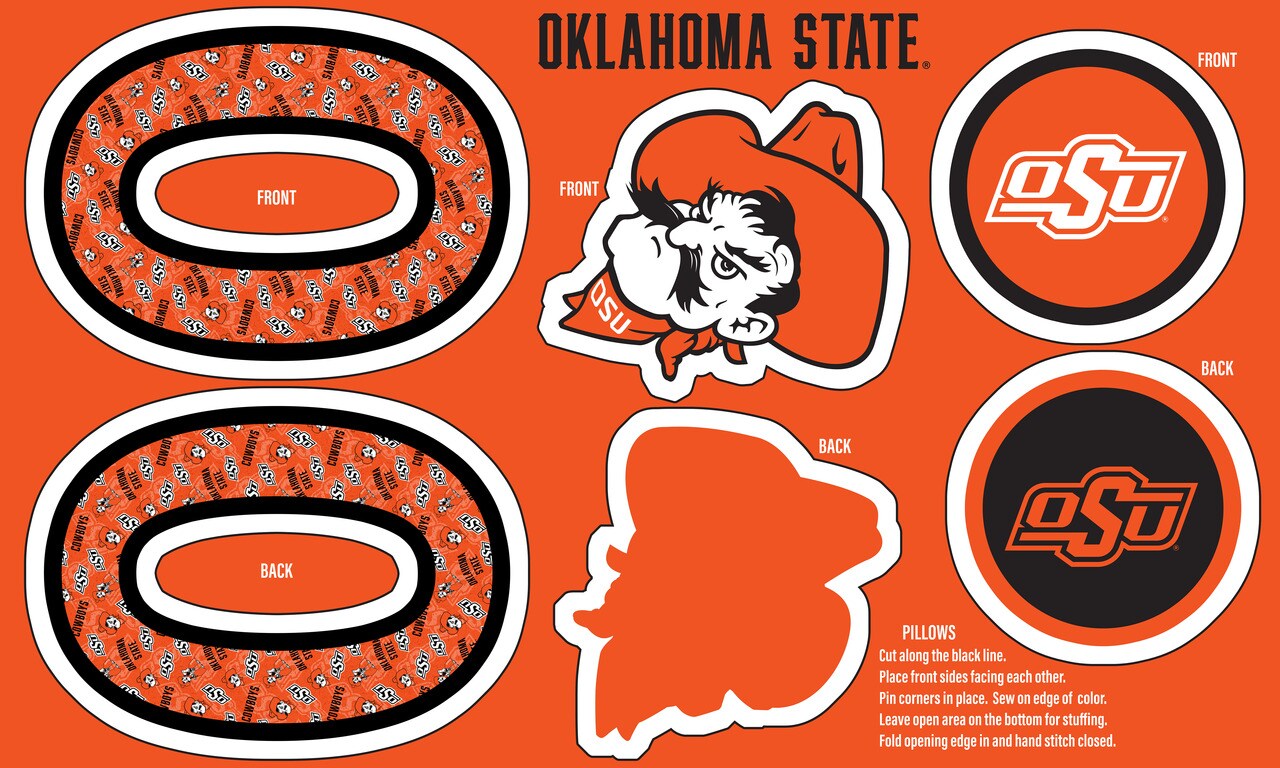 Sykel Enterprises-Oklahoma State University Minky DIY Pillow Project. Cut, Sew, and Stuff-Each Panel yields 3 pillows