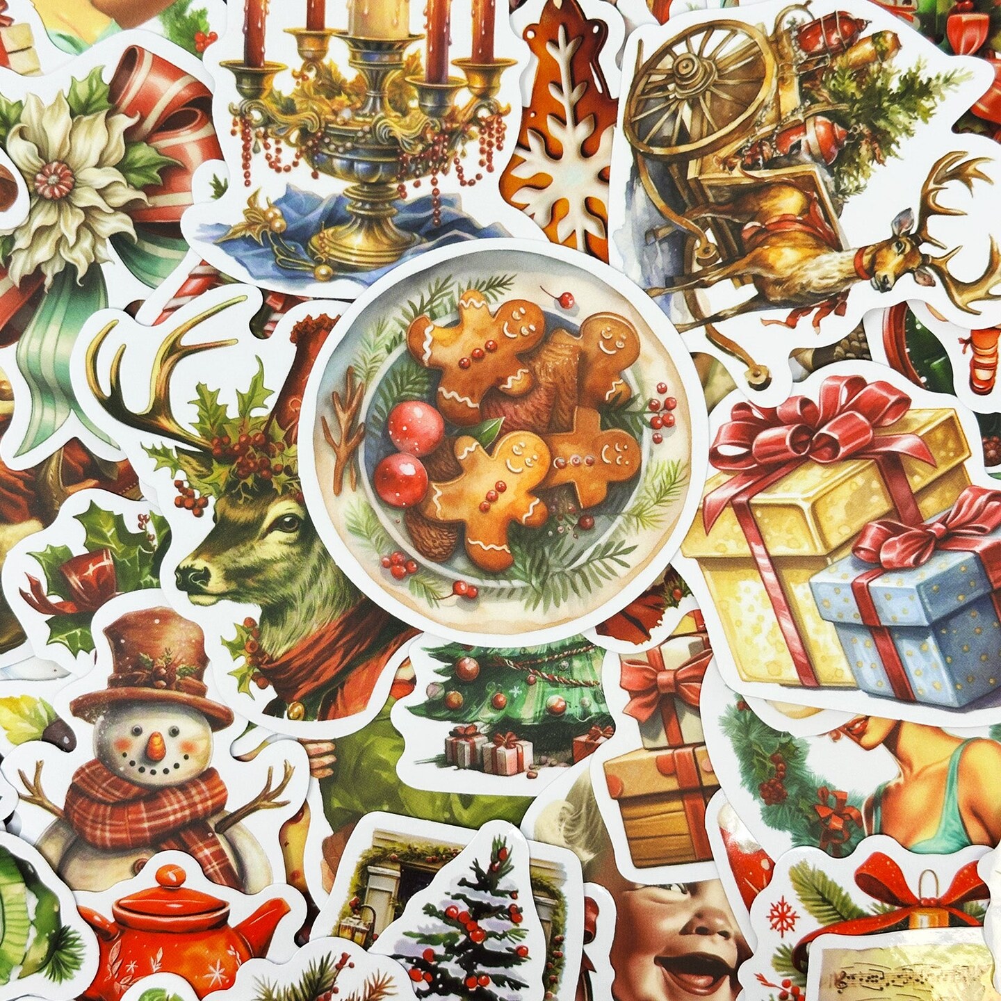 Wrapables Waterproof Christmas Vinyl Stickers for Water Bottles, Laptop, Phones, Skateboards, Decals for Teens, 100pcs Classic Xmas