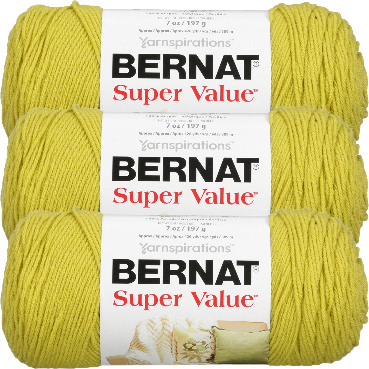Bernat Super Value Grass Yarn - 3 Pack of 198g/7oz - Acrylic - 4 Medium (Worsted) - 426 Yards - Knitting/Crochet