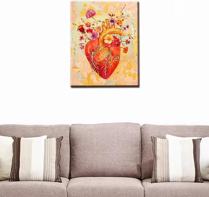 Floral Heart Blood Vessel Paint by Number for Adults on Canvas Anatomy DIY Oil Acrylic Painting Kit for Adults Drawing Paintwork Day of The Dead Wall Art Crafts Home Decoration16x20in no Frame