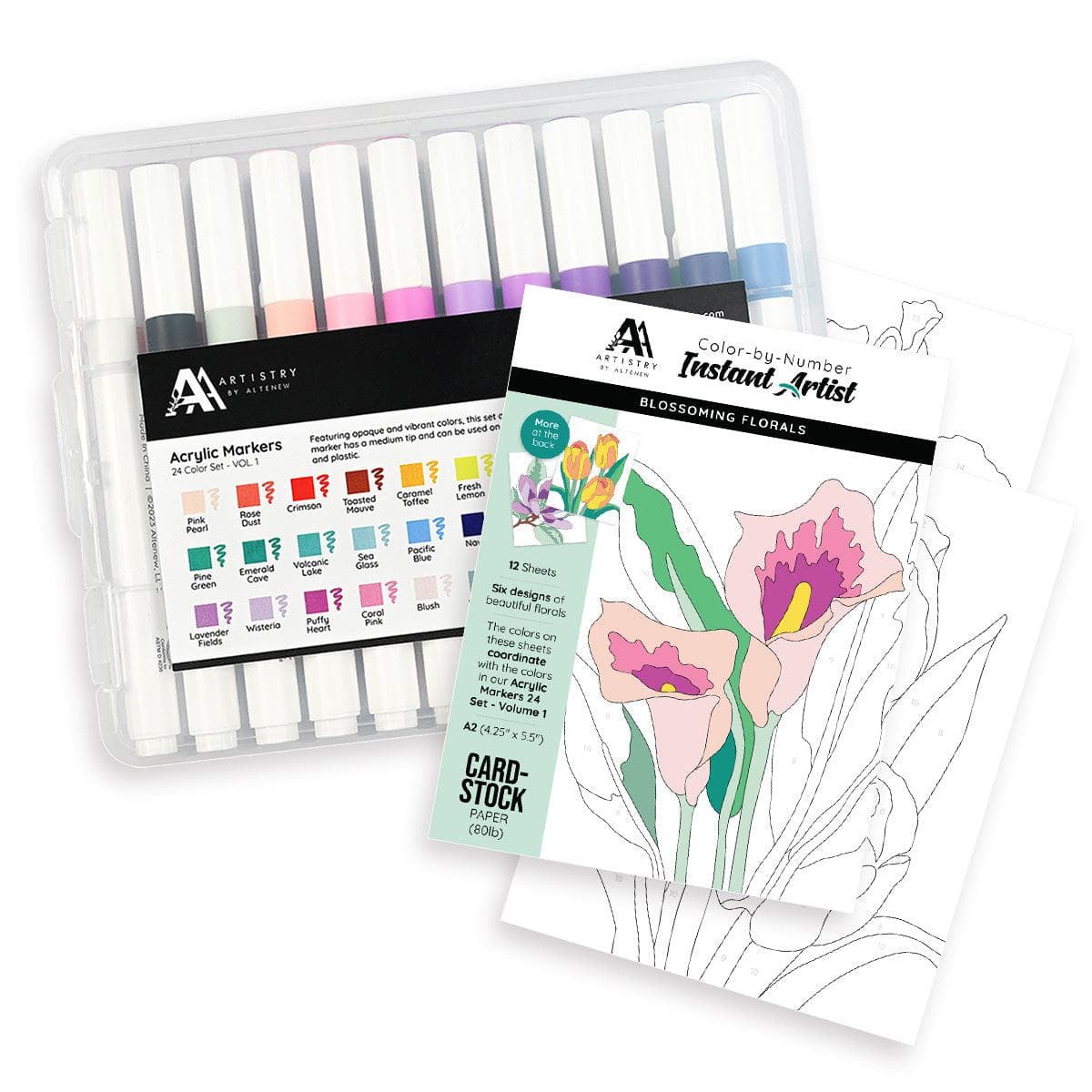 Altenew Acrylic Marker Set & Color-by-Number Sheets Bundle