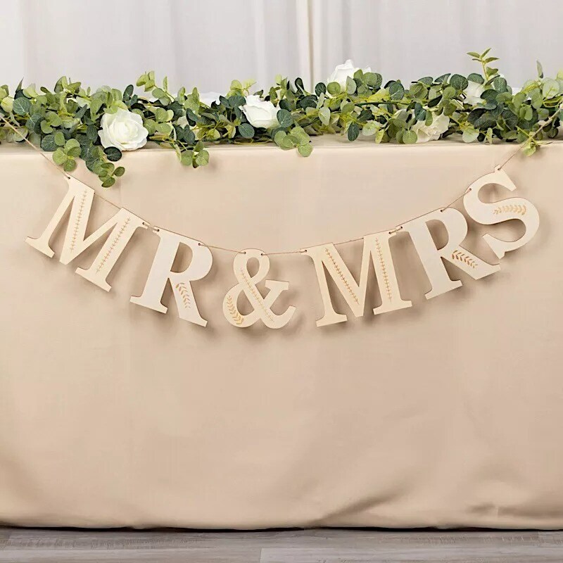 Natural Wooden Mr &#x26; Mrs Pre-Strung Letter Garland Wedding Banner Party Events