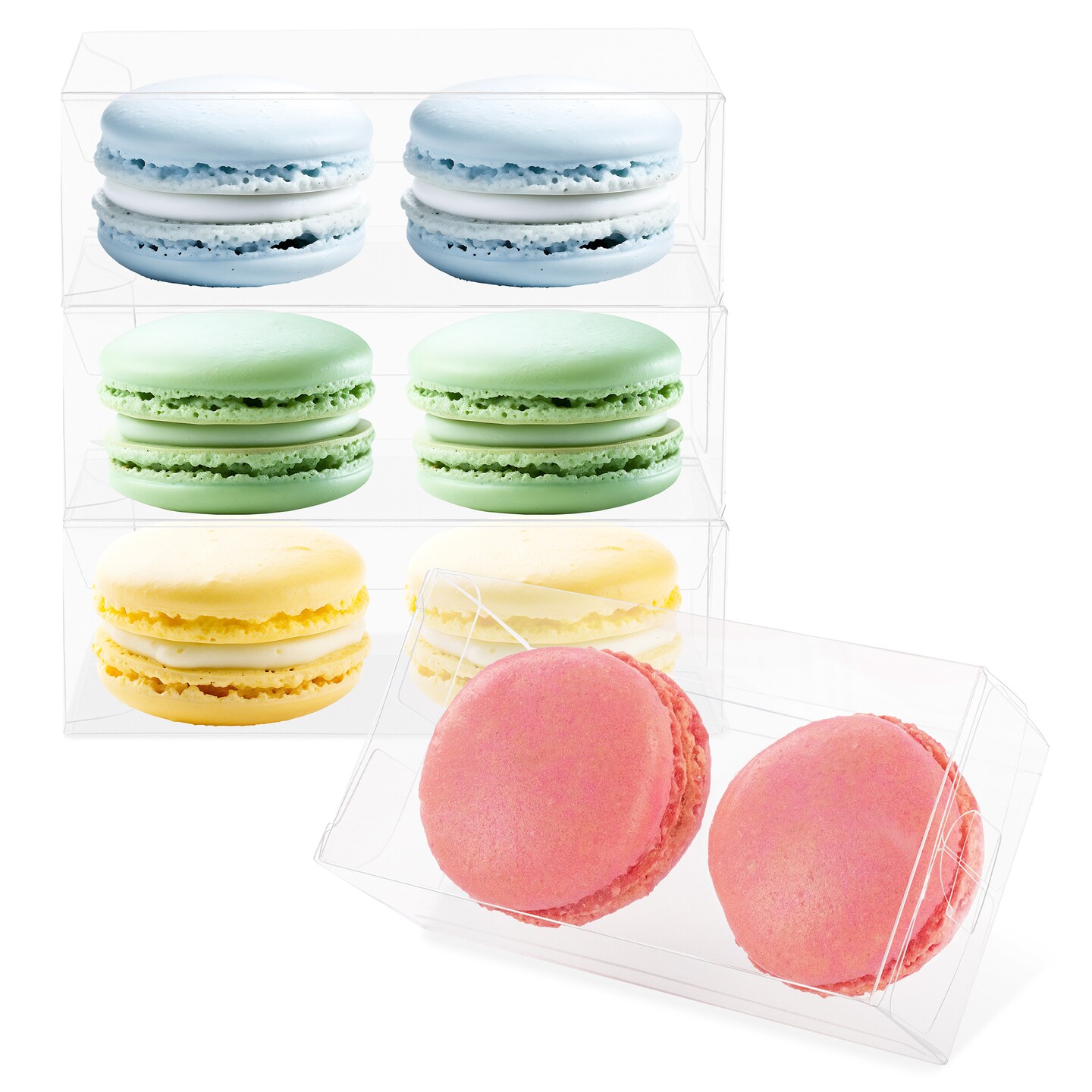 Lot45 Macarons Box - 100pk Clear Cookie Boxes 4 x 2 x 1in for Sweet Party Favors