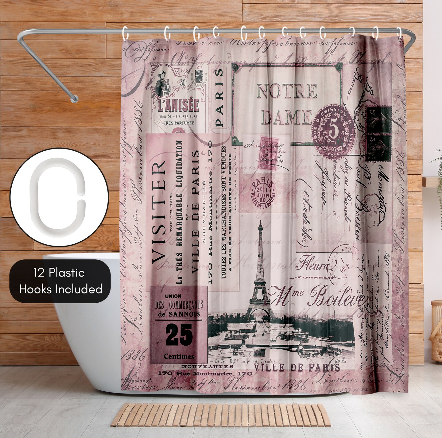 Americanflat 71x74 Shower Curtain - French Inspired Quote Design - Curtain Nostalgic by LebensART