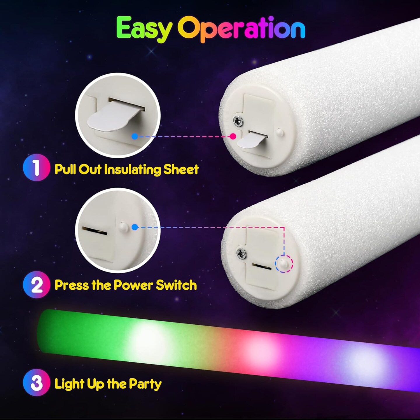 Foam Glow Sticks Bulk Party Pack, 32 PCS Led Glow Sticks with 3 Modes Colorful Flashing, Glow in Dark Party Supplies, Light Up Neon Party Toys for Wedding, Raves, Concert, Birthday, Halloween