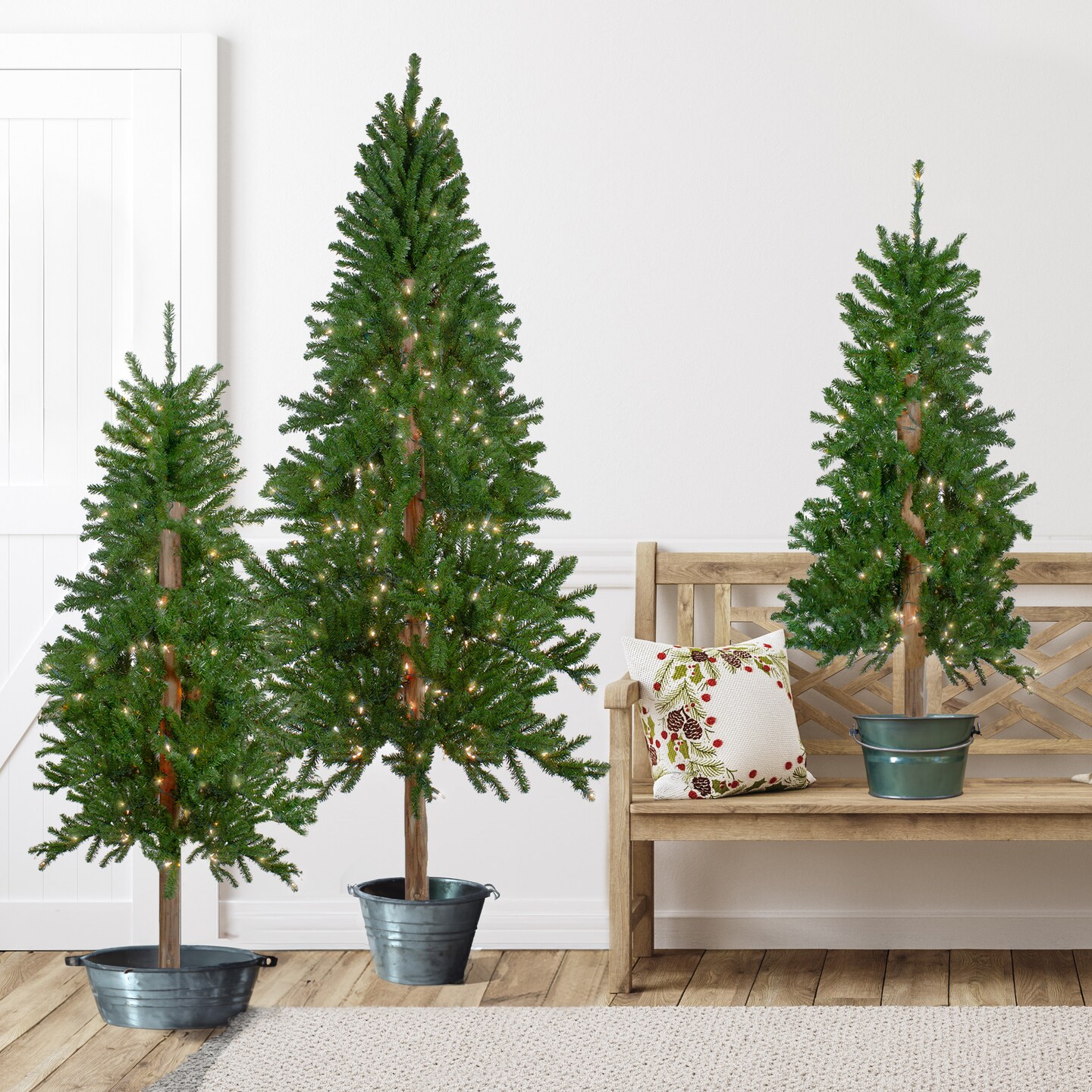 Northlight Pre-Lit Slim Alpine Artificial Christmas Trees - 6' - Clear Lights - Set of 3