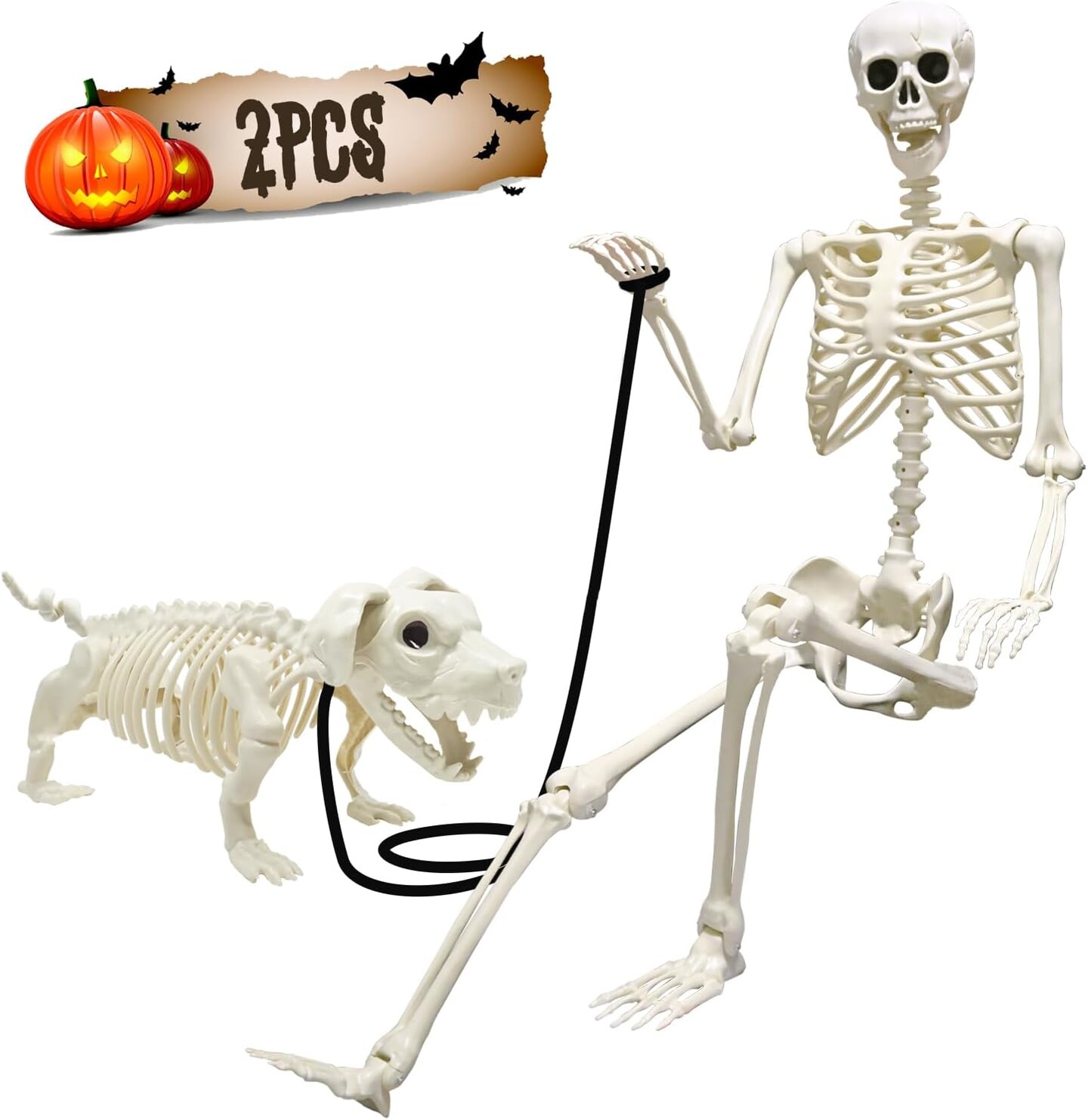 5.4FT Halloween Skeletons, Full Size Skeleton with Skeleton Dog