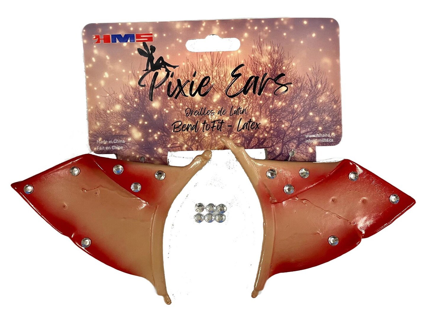 Flesh/Pink Flexi Ears Costume Accessory Handcrafted Folded Elf Ears with Jewels - Latex