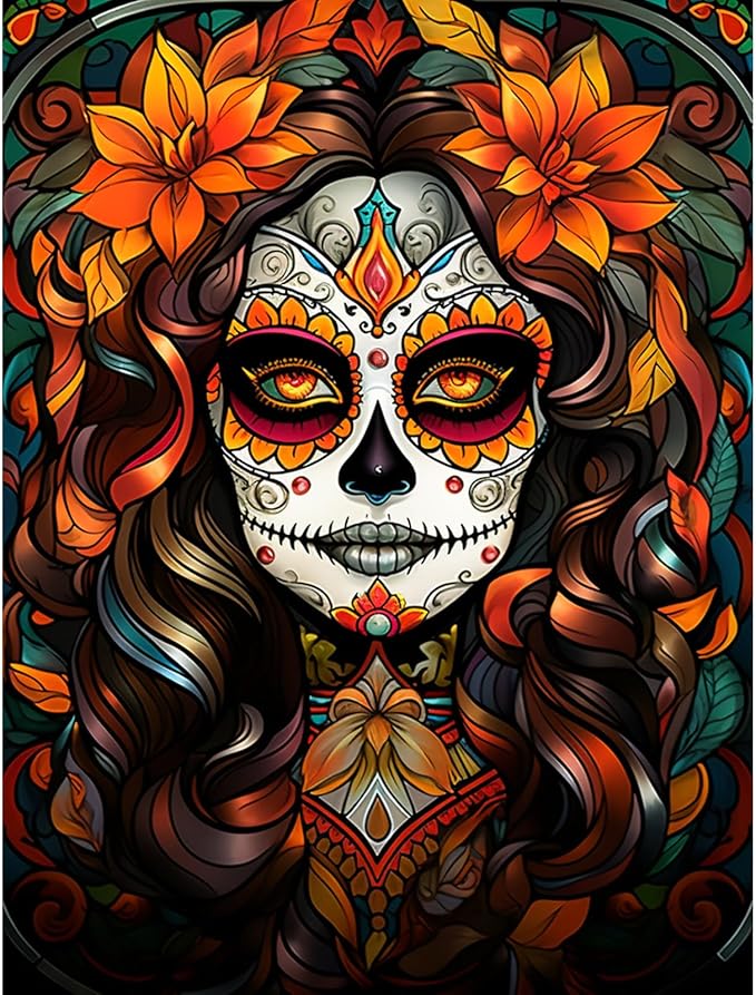 Mexican Day of Dead Diamond Painting for Adults Sexy Sugar Skull Girl 5D Full Drill Crystal Paintwork 16x12 inch,Fashion Skeleton Makeup HD Canvas Diamond Craft Art Bedroom Home Decor(DIY Frame)