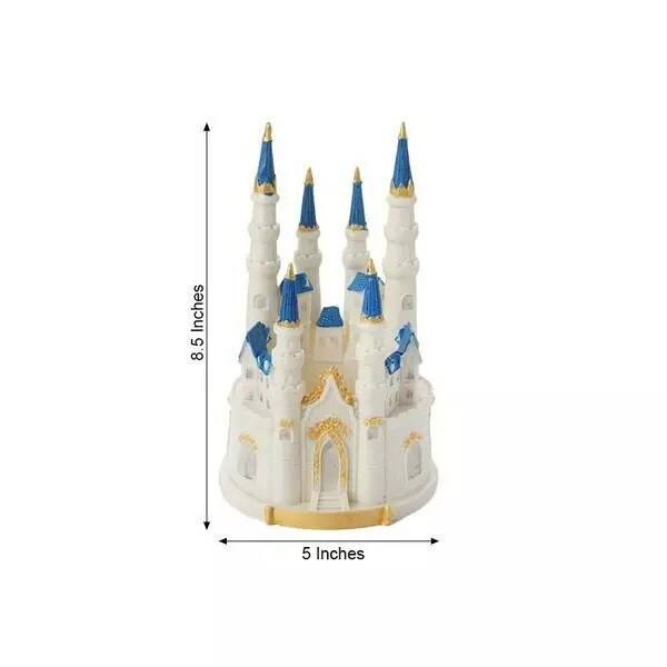 8.5&#x22; White Blue Princess Castle Cake Topper Figurine Birthday Party Decorations