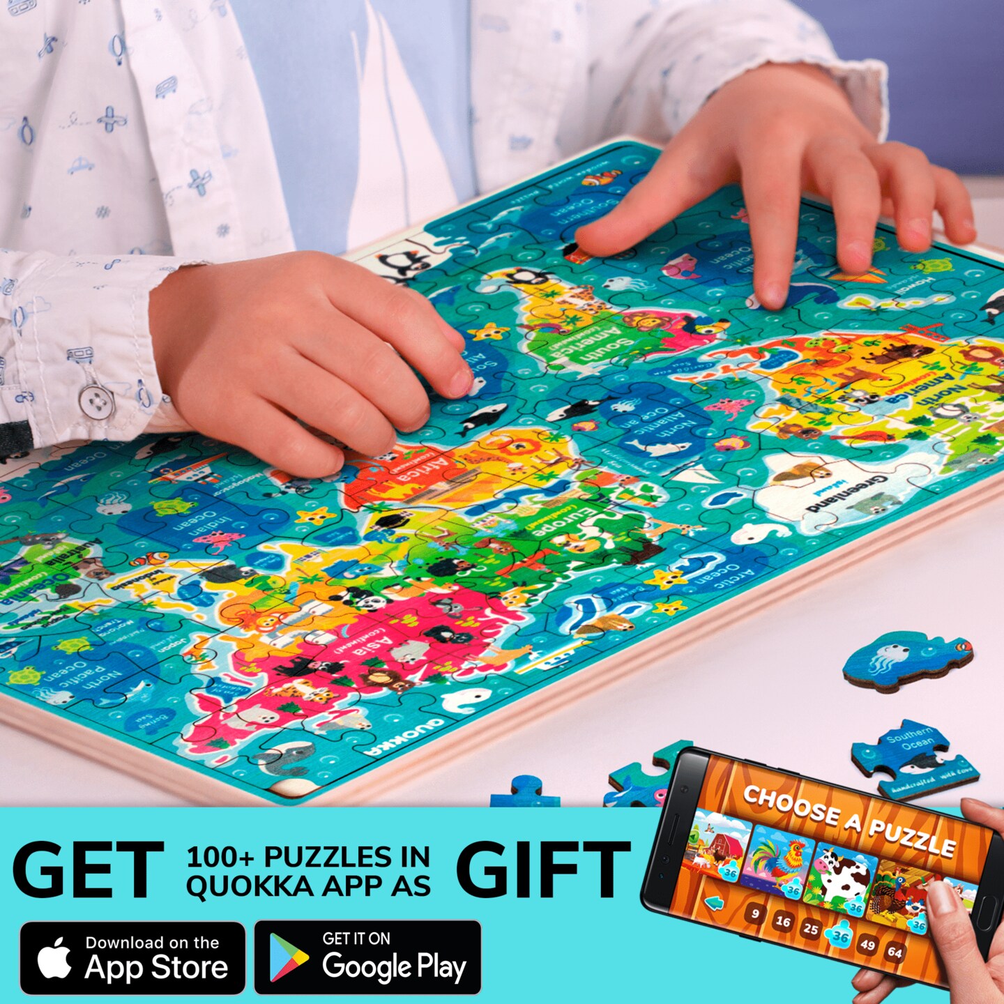 QUOKKA 48 Piece Puzzles for Kids Ages 3-5 – Wooden Sudoku Puzzles for Kids 4-8 Year Olds –Toys for Learning World Map and Solar System for Ages 3-5 Boards for Boys and Girls