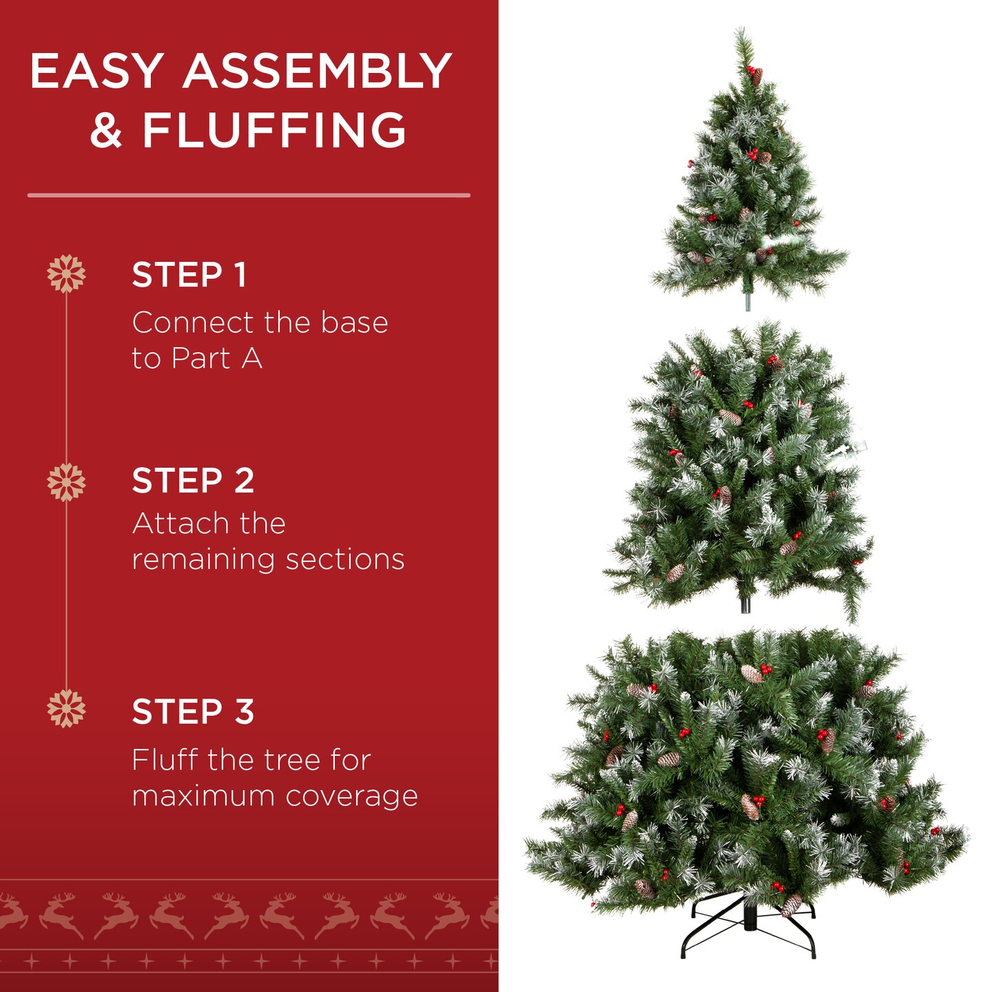 Best Choice Products Pre-Lit Pre-Decorated Holiday Christmas Tree w/ Flocked Tips, Base