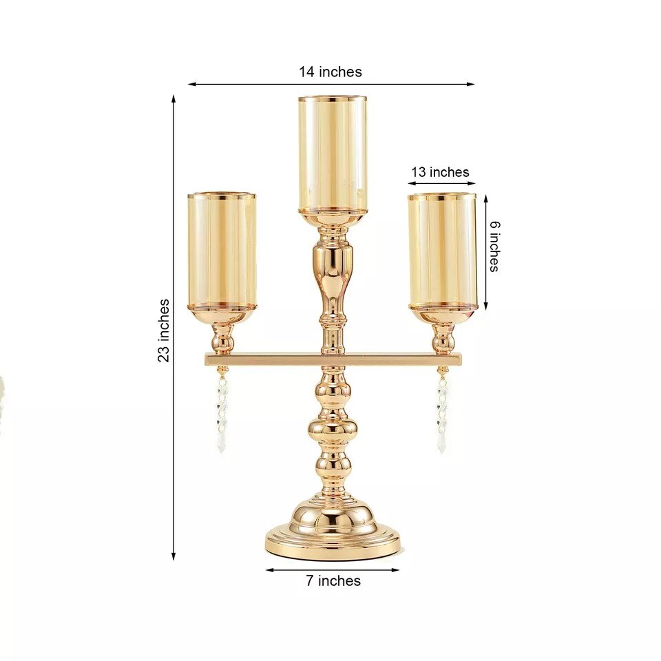 23" tall Gold Candelabra Candle Holder for 3 Candles Wedding Party Centerpieces