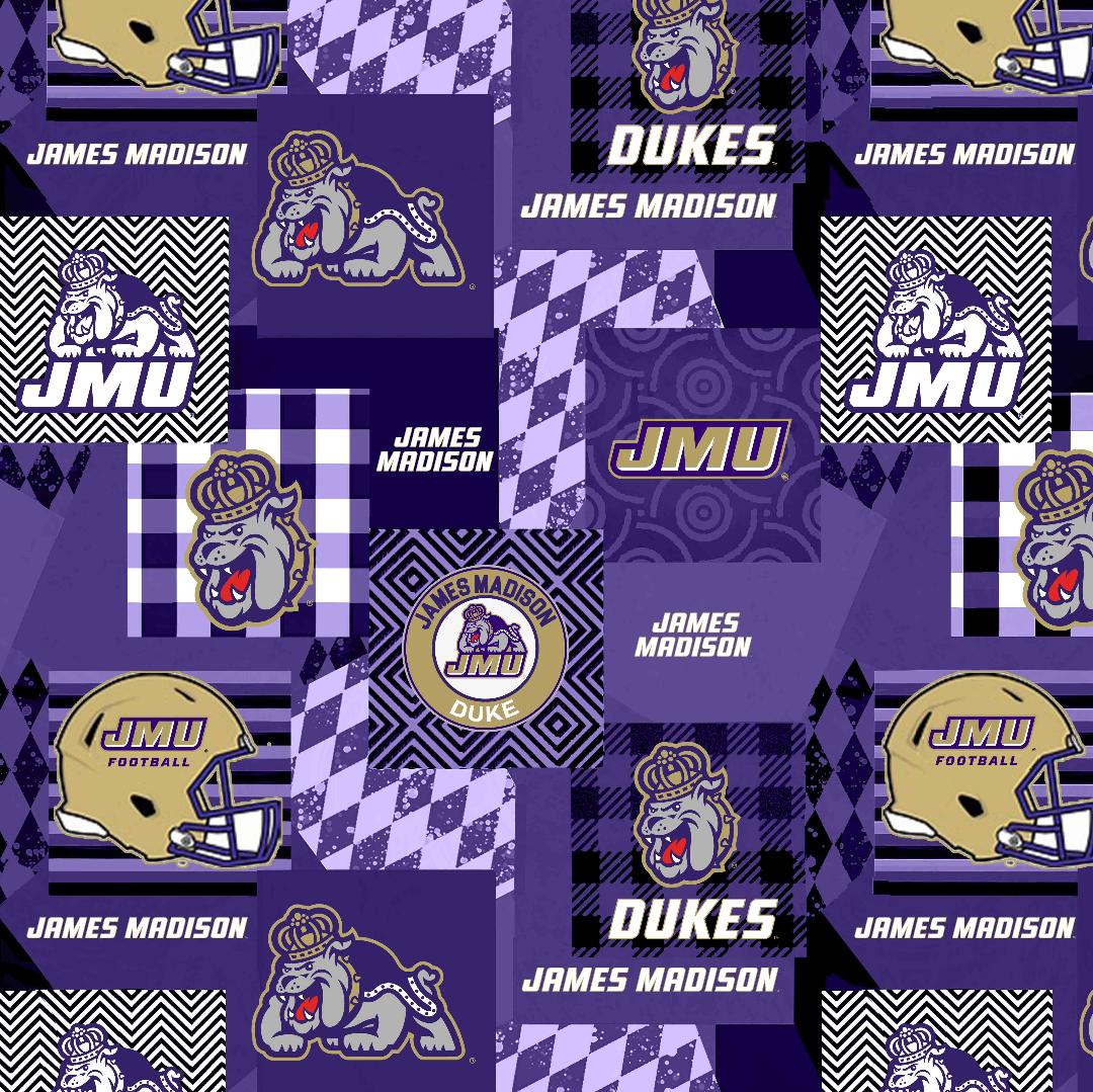 Sykel Enterprises-James Madison University Minky Fabric with Geometric Design-JMU Dukes Minky Fleece Sold By The Yard