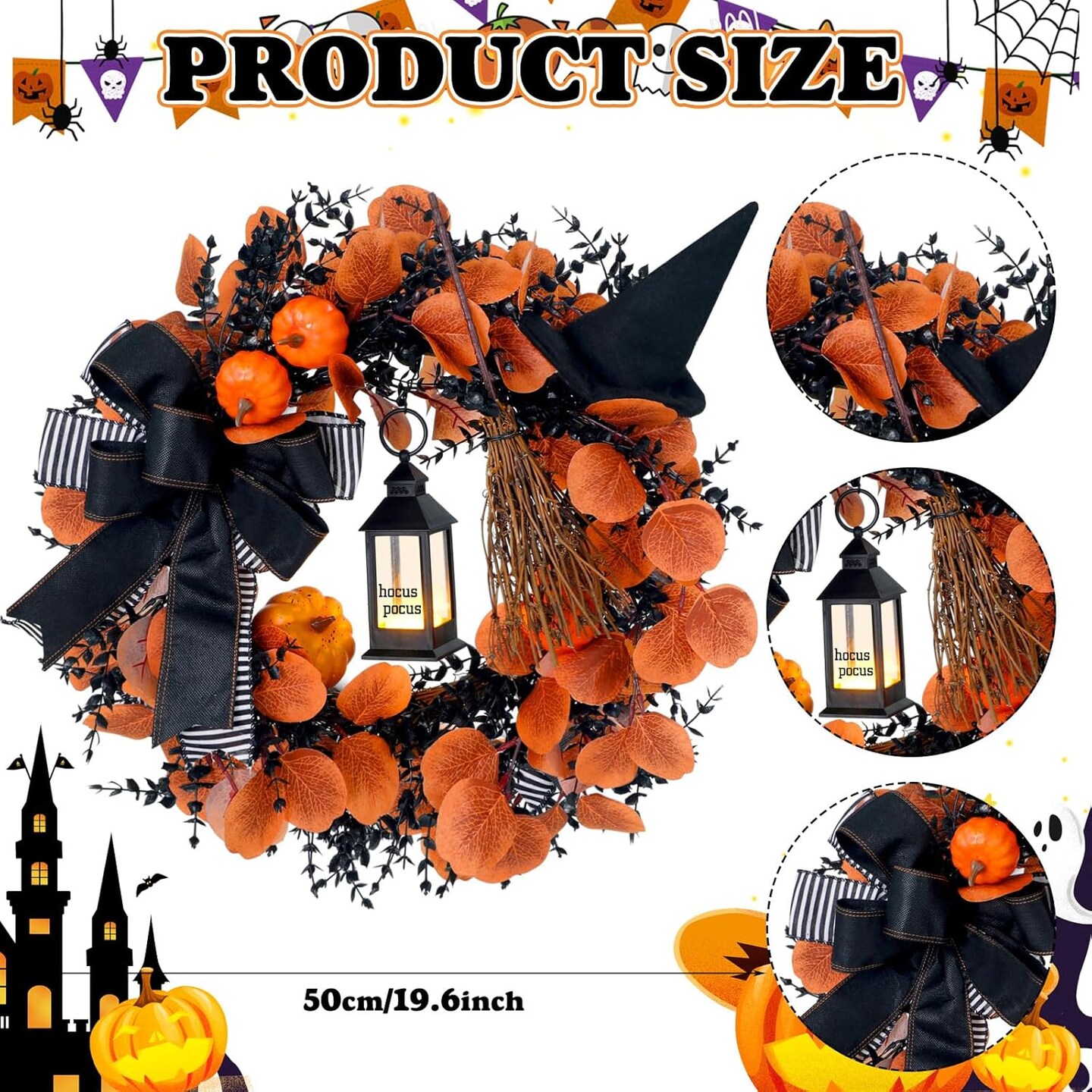 Halloween Wreath for Front Door with Light