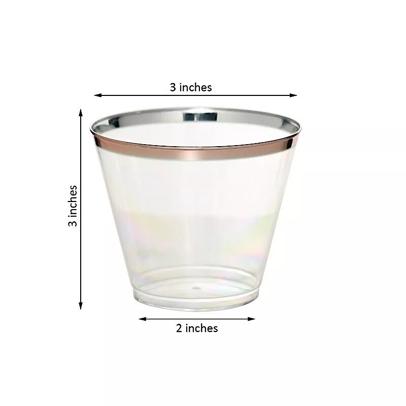 12 pcs 10 oz Clear with Rose Gold Rim Plastic Cups Disposable Tableware Wedding