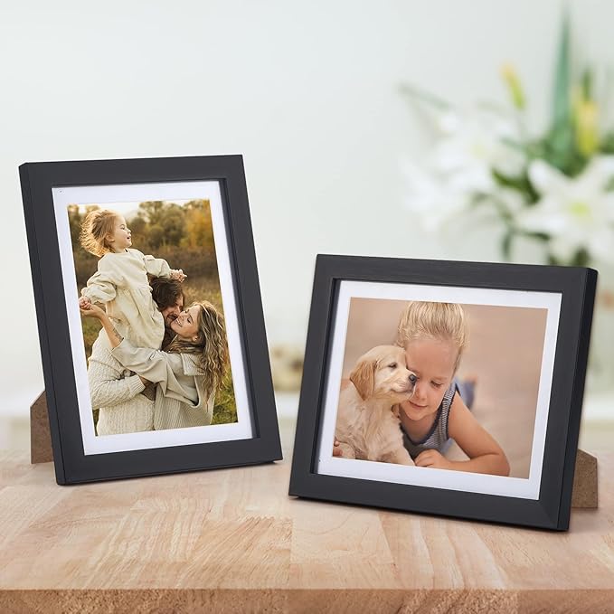 5x7 Picture Frame Set of 4, 6x8 Matted to Display 5 by 7 Photo with Mat or 6 by 8 without Mat for Wall or Tabletop, Black