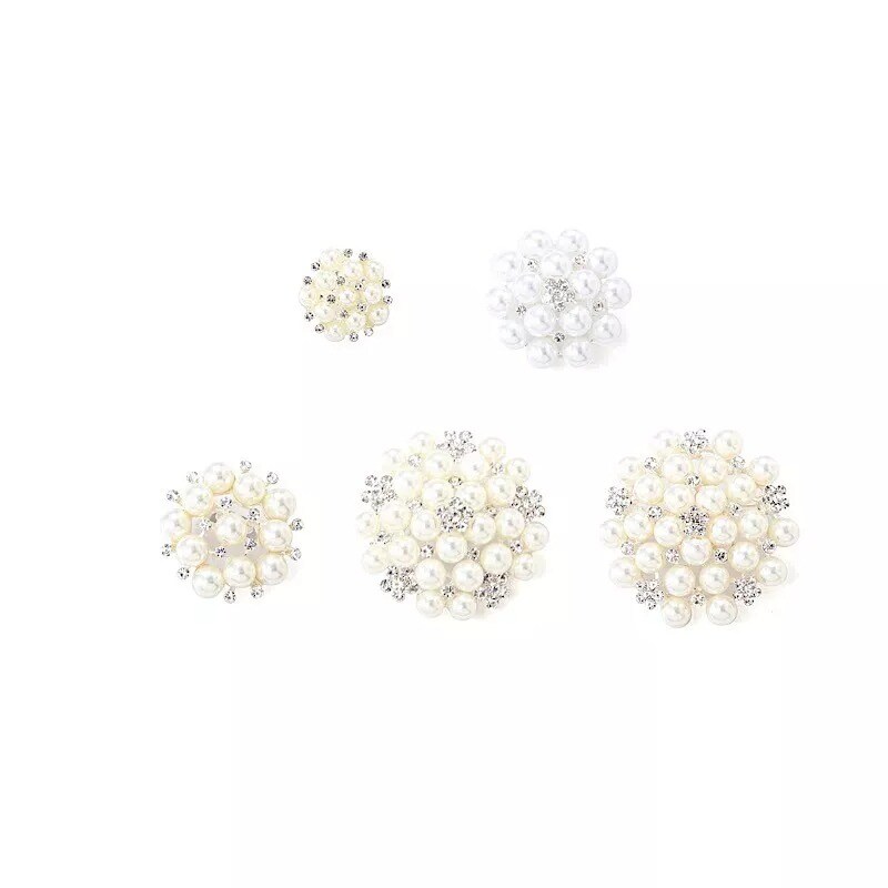 10 pcs Ivory White Metal Brooches Pins Flowers Pearls Rhinestones Decorations