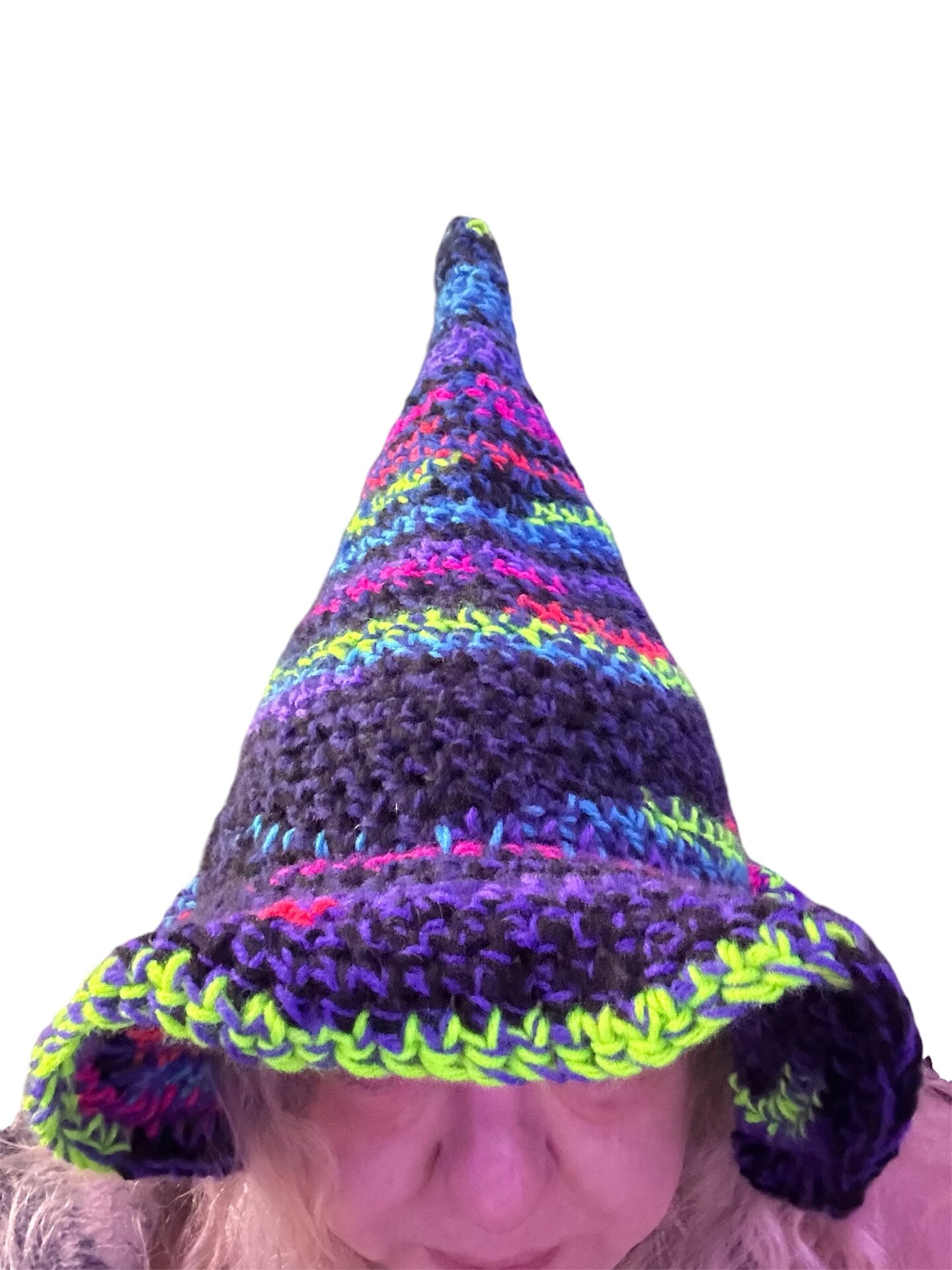 Hand Crochet Black Blue and Neon Witch Hat, Halloween Costume