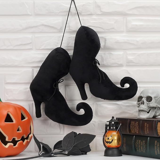 9.4 x 9inch Vintage Halloween Decorations Witch Shoes Hanging Witch Boot Ornament for Farmhouse Halloween Front Door Indoor Outdoor Porch Wall Decor
