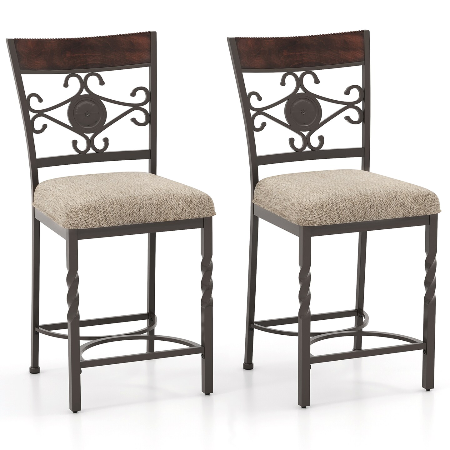 25&#x22; Set of 2 Bar Stools with Rust-proof Metal Frame and Soft Sponge Seat