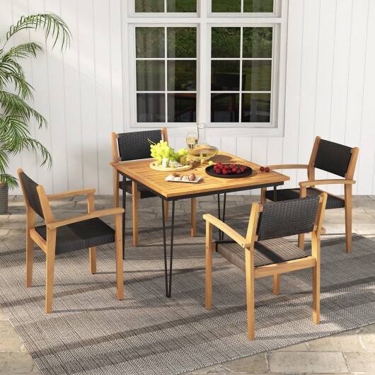 Stackable Outdoor Wicker Chairs Set of 2 Acacia Wood Mixed Brown Patio Seating