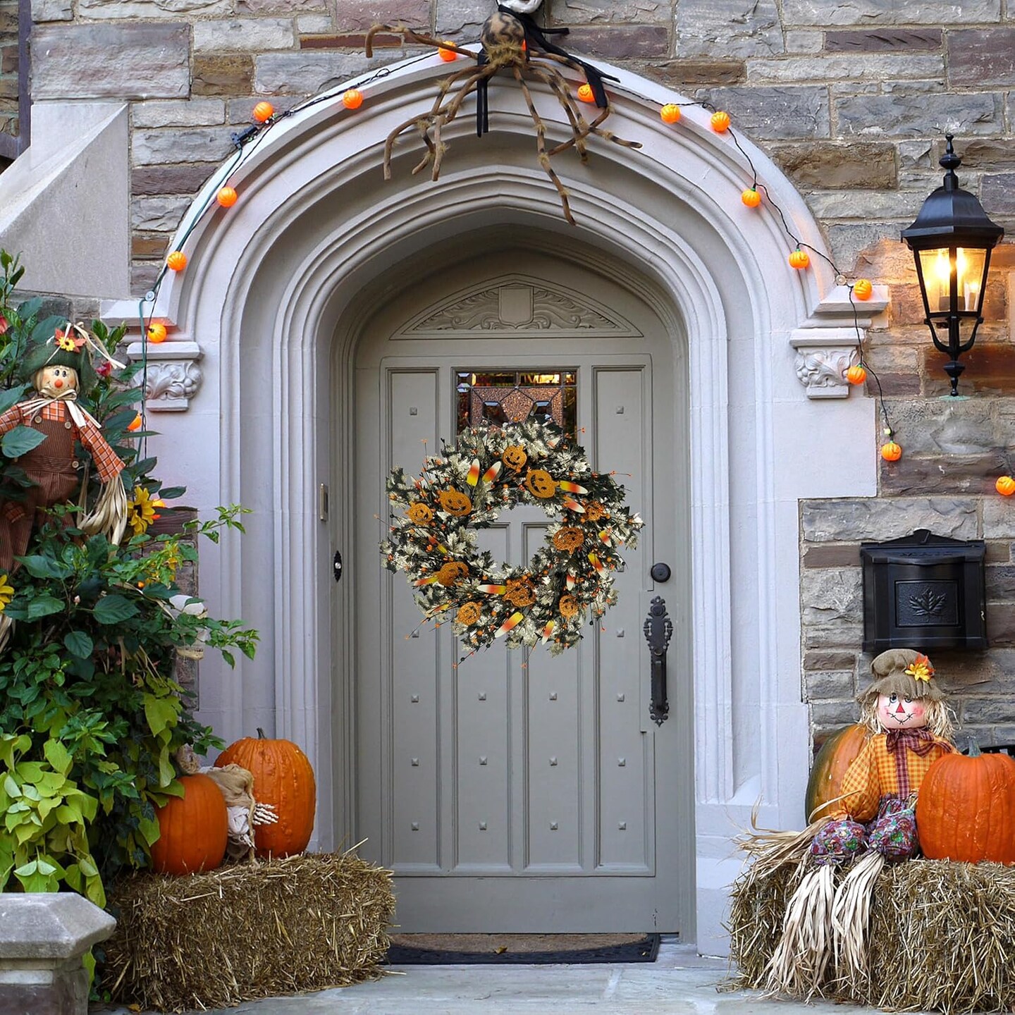 20 inch Artificial Halloween Wreaths for Front Door Halloween Door Wreath Fall Wreath for Front Door Indoor Outdoor Farmhouse Home Wall Window Festival Wedding Decor