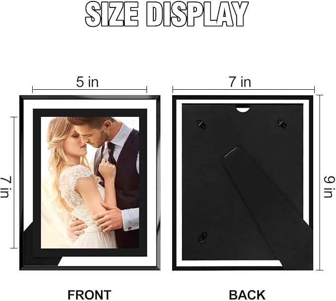 5x7 Picture Frames Black - Set of 2, HD Real Glass 5 by 7 Photo Frame Great Gift, for Tabletop Display (5 x 7, Black)