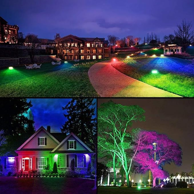 Led Flood Light 300W Equivalent 3000 LM, Outdoor Color Changing Led Stage Landscape Lights, Bluetooth RGBW Smart Floodlights 2700K &#x26; 16 Million Colors&#x26;Timing&#x26; Music Sync, IP66&#xFF0C;US 3-Plug (2 Pack)