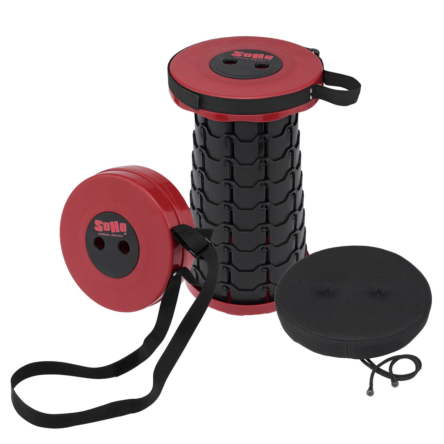 SoHo Urban Artist Collapsible Telescoping Stool with Upgraded Thick Cushion - Lightweight 2.46 lbs Pop Up Stool, Adjustable Seat Height 2.6&#x27;&#x27; to 17.6&#x27;&#x27;, Portable with Non-Slip Base &#x26; Shoulder Strap