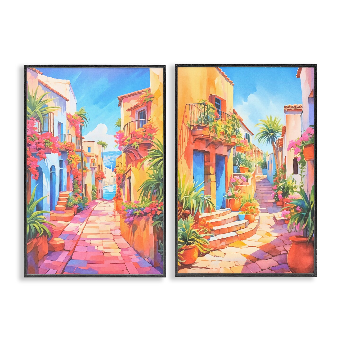 Stupell Industries Quaint Mediterranean Village 2 pc Framed Giclee Wall Art Set Design by Andrea Haase