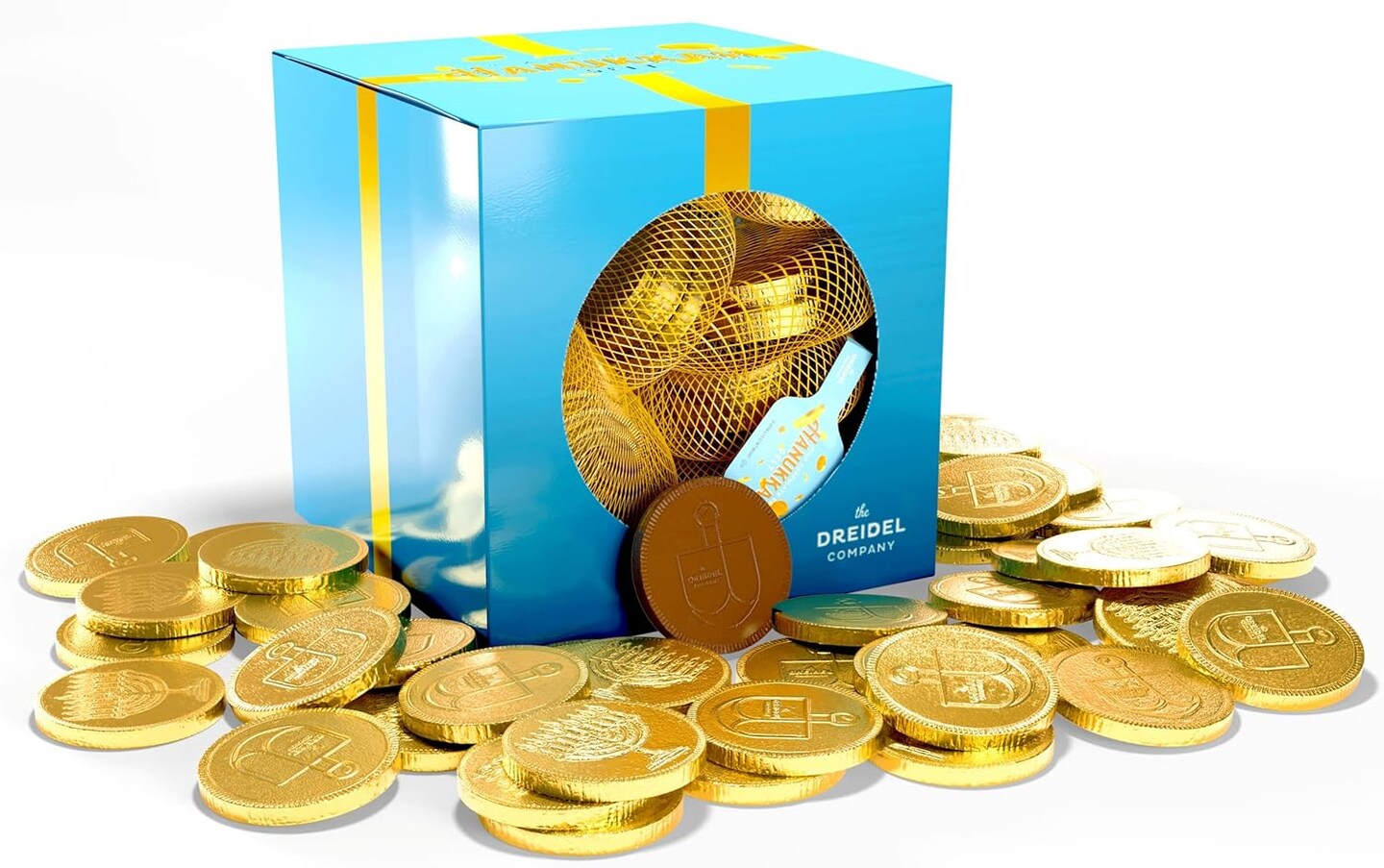 The Dreidel Company Original Hanukkah Chocolate Gelt Gold Coins, Mesh Bags, Made with Premium Belgian Milk Chocolate, Gluten Free, Non-GMO, Kosher Certified (Single, 10 Mesh Bags)