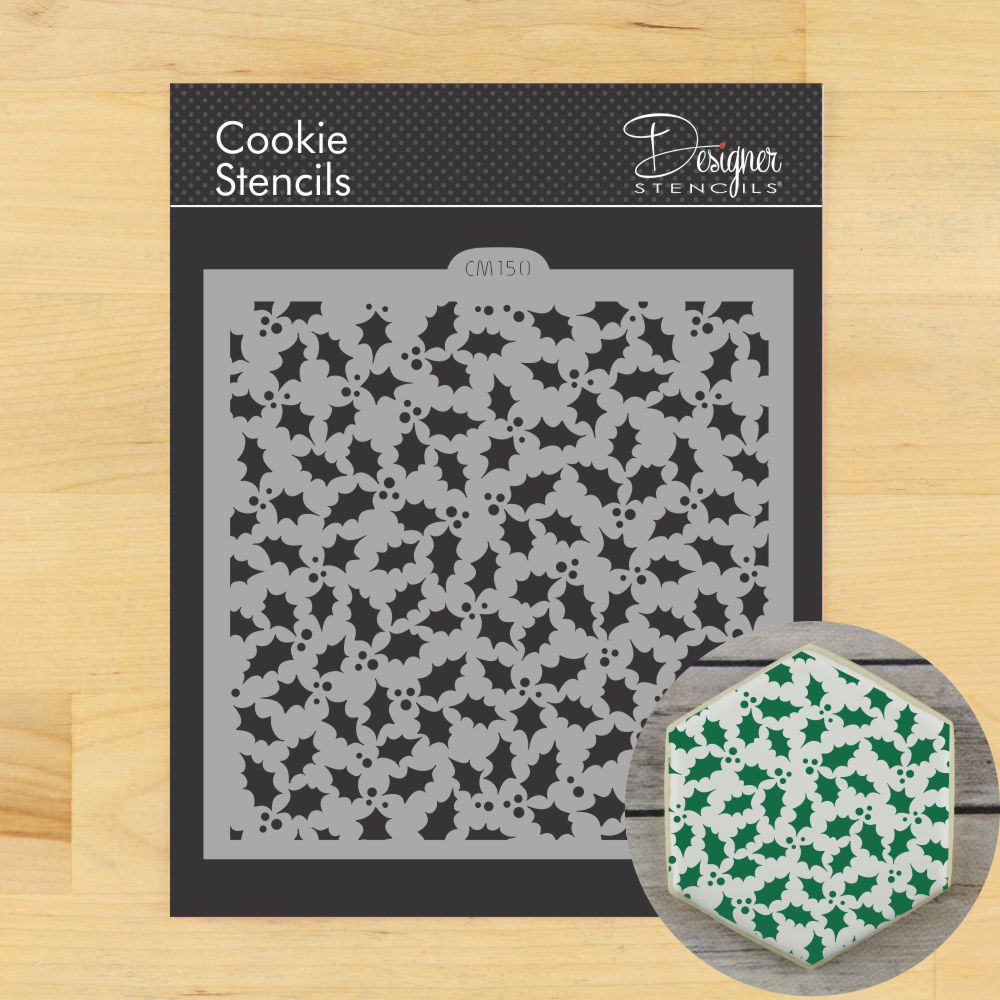Holly and Berries Miniprint Cookie &#x26; Craft Stencil | CM112 by Designer Stencils | Cookie Decorating Tools | Baking Stencils for Royal Icing, Airbrush, Dusting Powder | Craft Stencils for Canvas, Paper, Wood | Reusable Food Grade Stencil