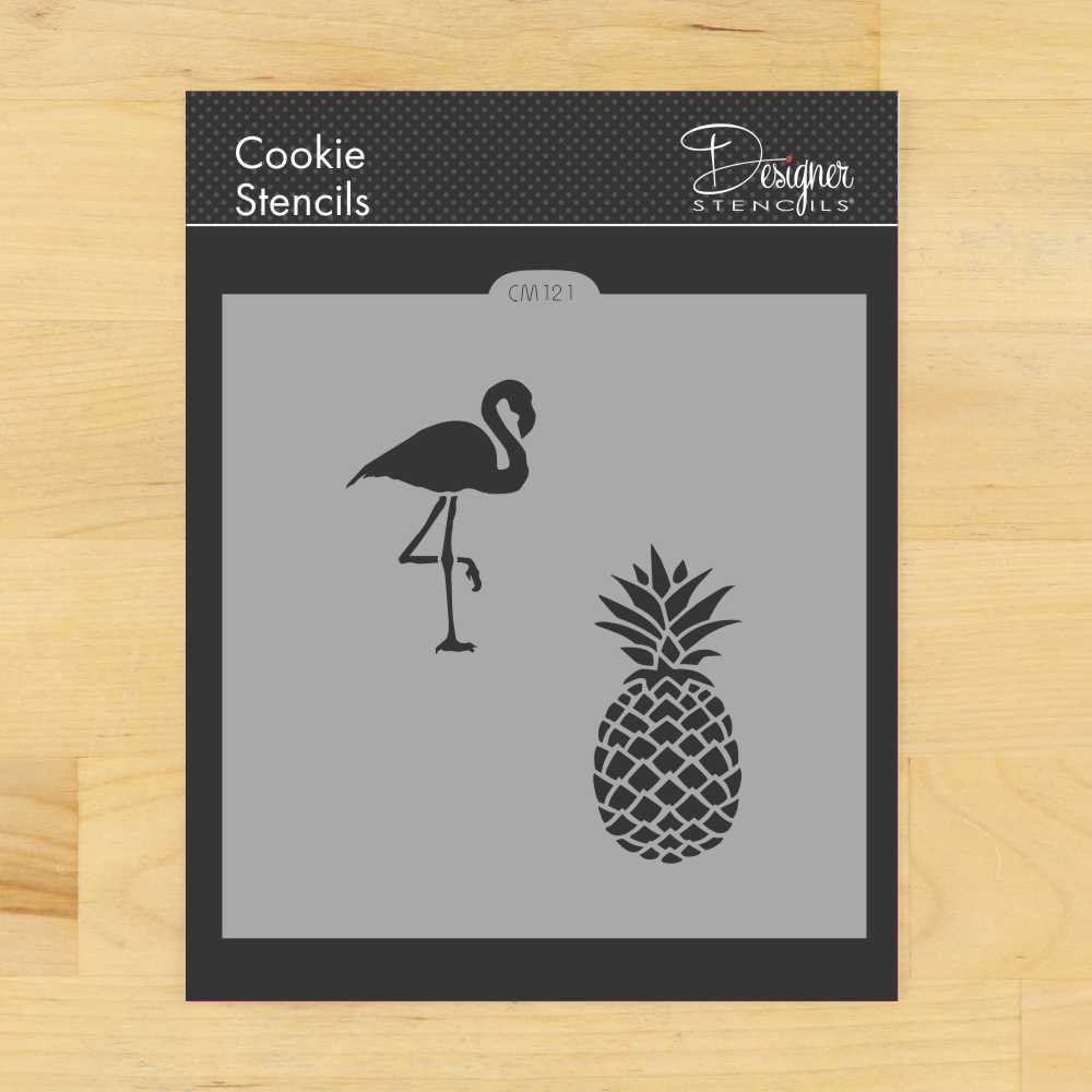 Flamingo and Pineapple Cookie & Craft Stencil | CM121 by Designer Stencils | Baking Stencils for Royal Icing, Airbrush, Dusting Powder |
